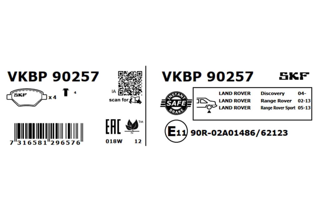 Jogo de 4 pastilhas de travão SKF ref. VKBP 90257